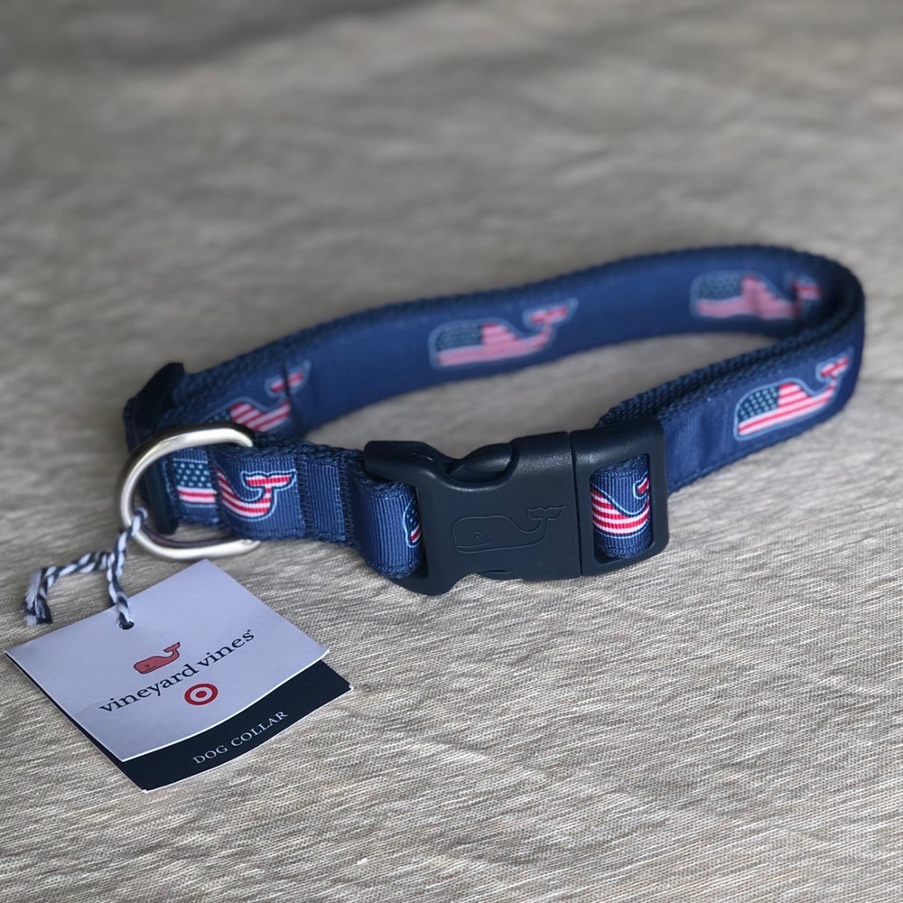 Vineyard Vines Patriotic Whale Dog Collar Lg